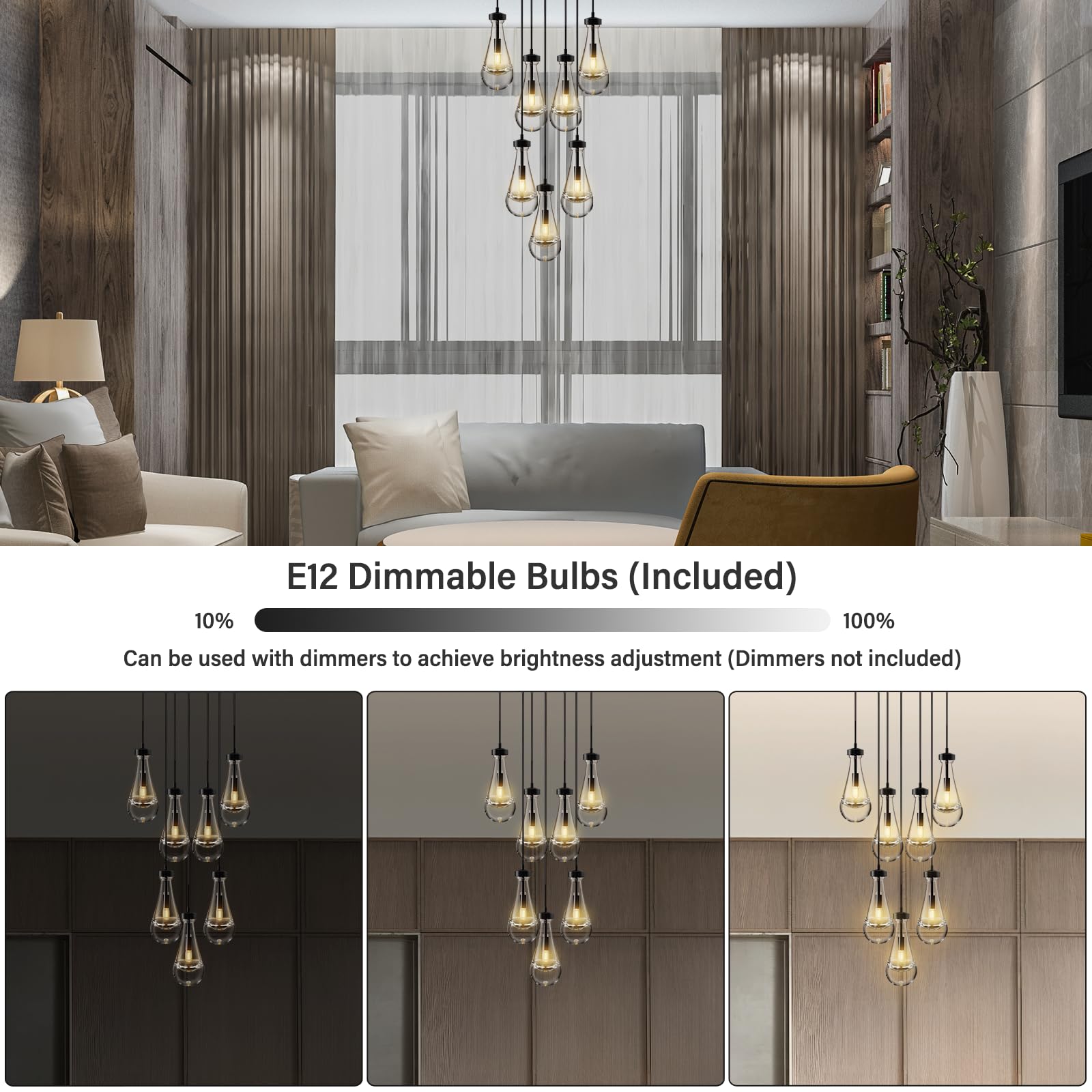 Raindrop Pendant Lights Set of 2,Kitchen Island Hanging Light Fixtures, Modern Art Raindrop Clear Solid Glass Chandelier for Dining Room for Porch, Corridor, Living Room - Camilalamps - B0CSPP5CY4