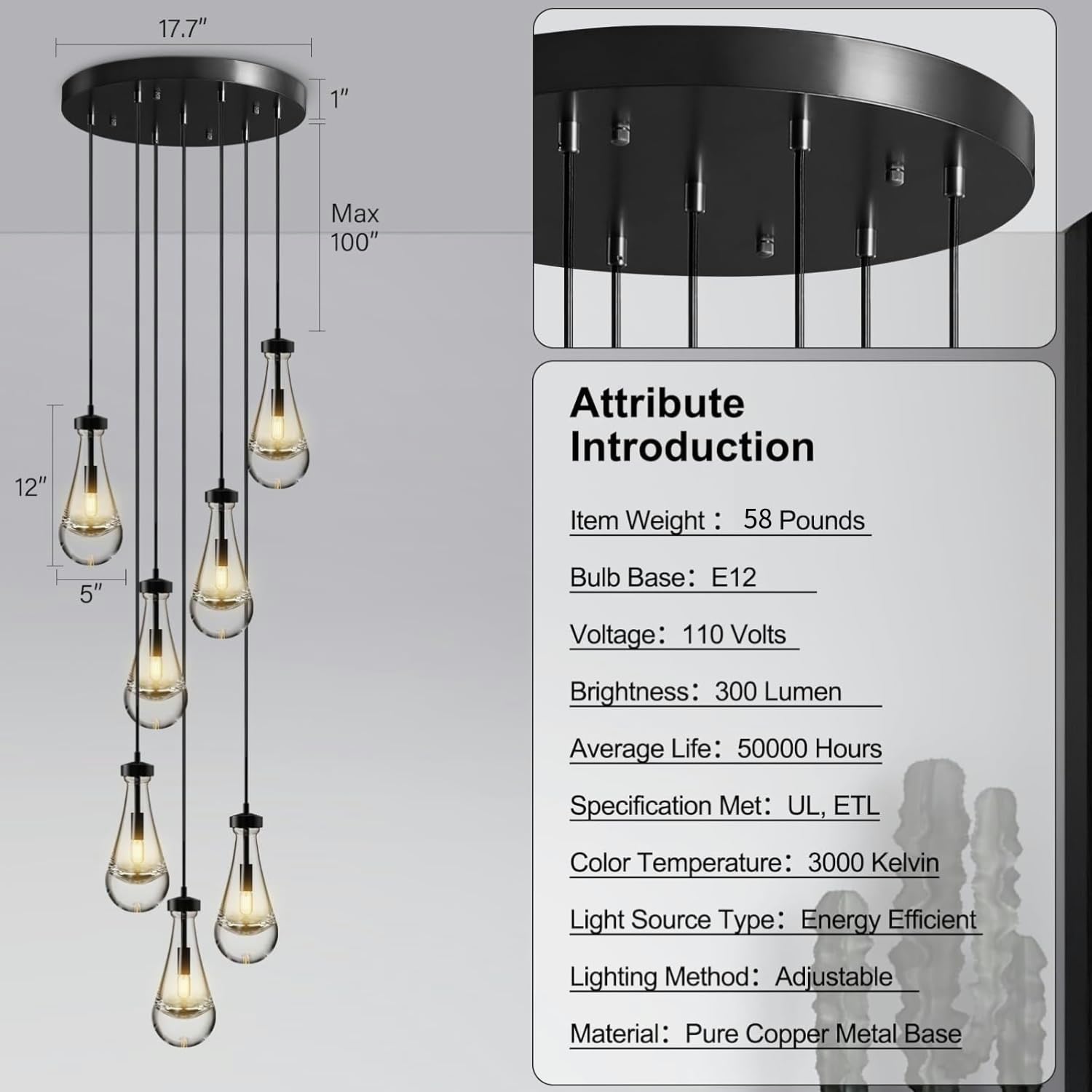 Raindrop Pendant Lights Set of 2,Kitchen Island Hanging Light Fixtures, Modern Art Raindrop Clear Solid Glass Chandelier for Dining Room for Porch, Corridor, Living Room - Camilalamps - B0CSPP5CY4