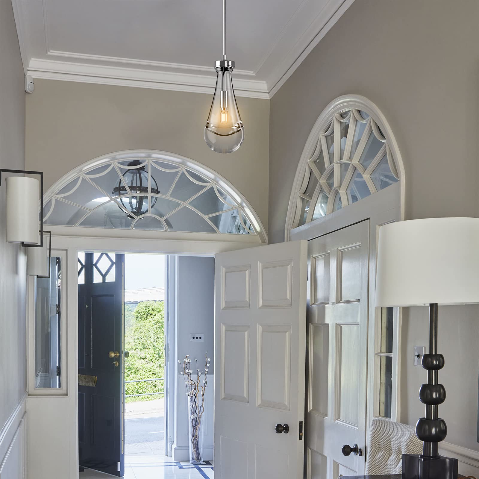 Raindrop Pendant Lights Set of 2,Kitchen Island Hanging Light Fixtures, Modern Art Raindrop Clear Solid Glass Chandelier for Dining Room for Porch, Corridor, Living Room - Camilalamps - B0CSPP5CY4