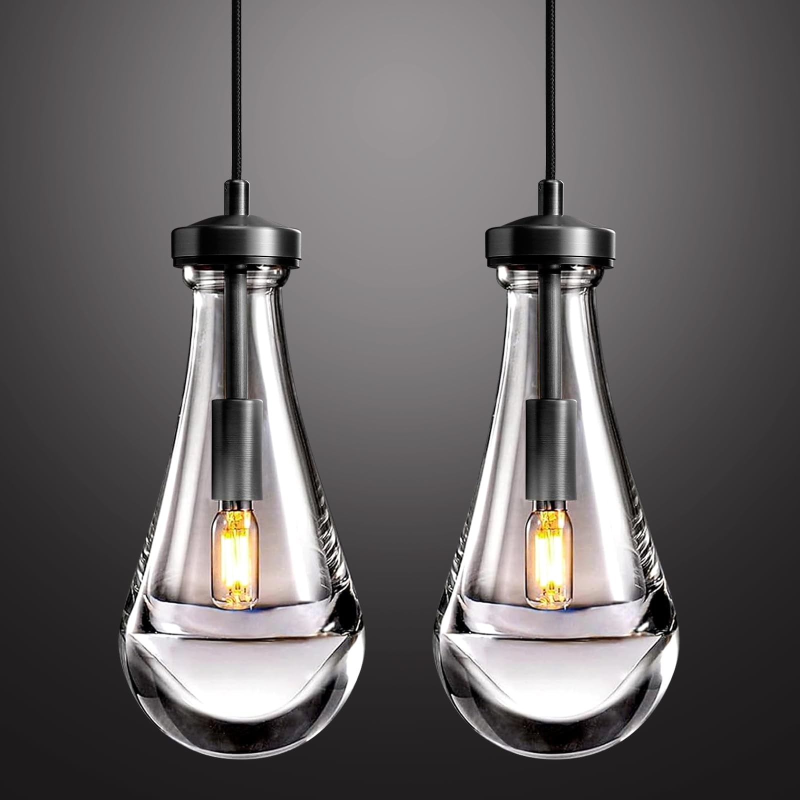 Raindrop Pendant Lights Set of 2,Kitchen Island Hanging Light Fixtures, Modern Art Raindrop Clear Solid Glass Chandelier for Dining Room for Porch, Corridor, Living Room - Camilalamps - B0BN7K37VC