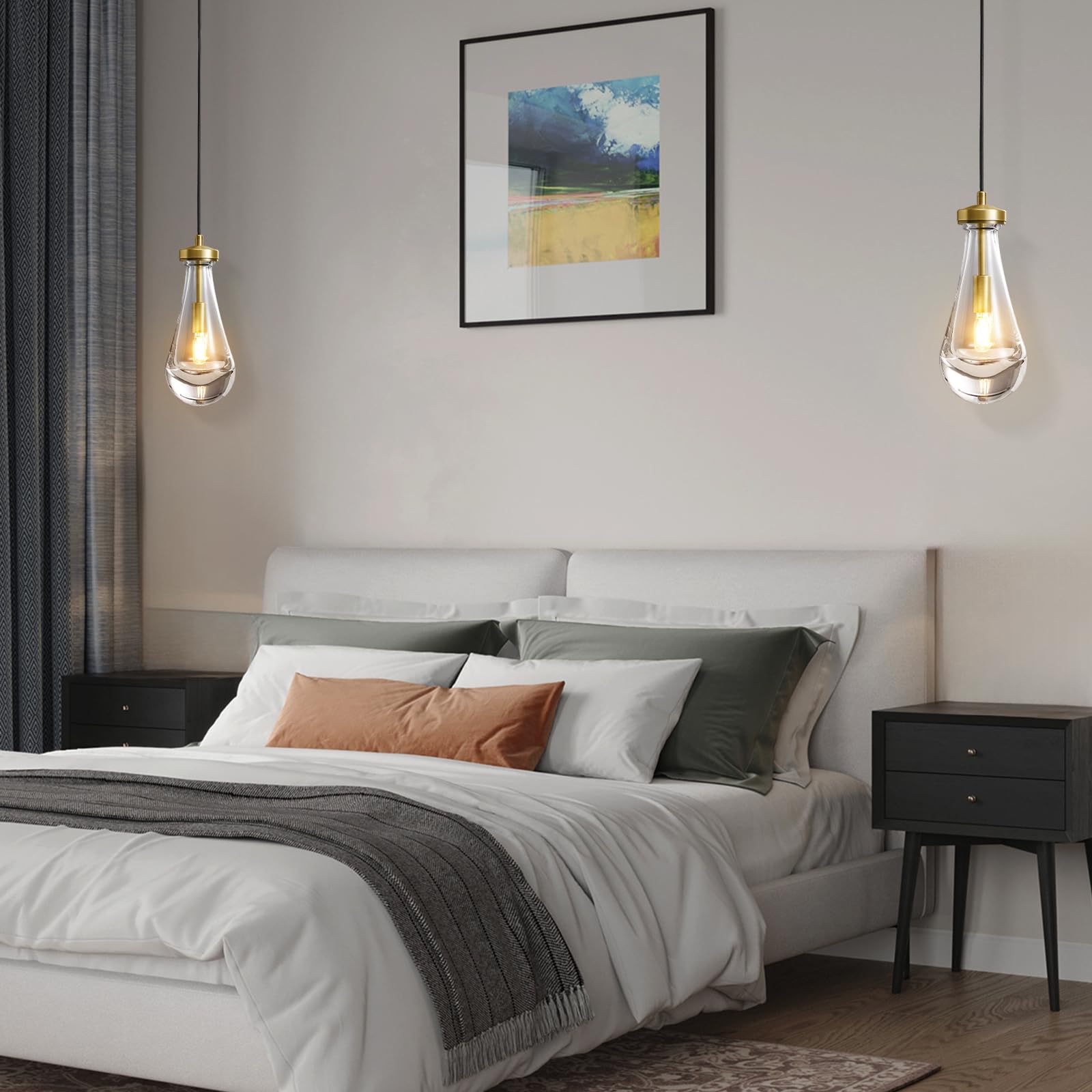 Raindrop Pendant Lights Set of 2,Kitchen Island Hanging Light Fixtures, Modern Art Raindrop Clear Solid Glass Chandelier for Dining Room for Porch, Corridor, Living Room - Camilalamps - B0CSPP5CY4