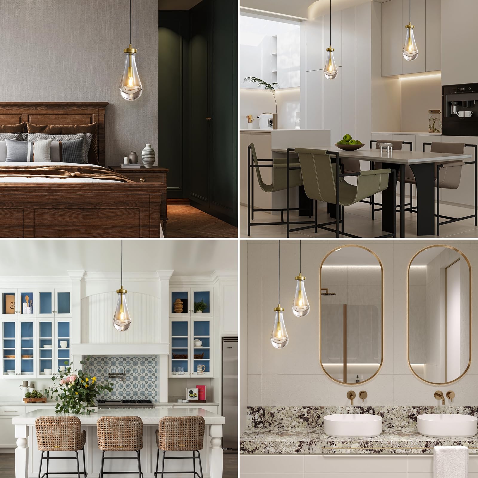 Raindrop Pendant Lights Set of 2,Kitchen Island Hanging Light Fixtures, Modern Art Raindrop Clear Solid Glass Chandelier for Dining Room for Porch, Corridor, Living Room - Camilalamps - B0CSPP5CY4