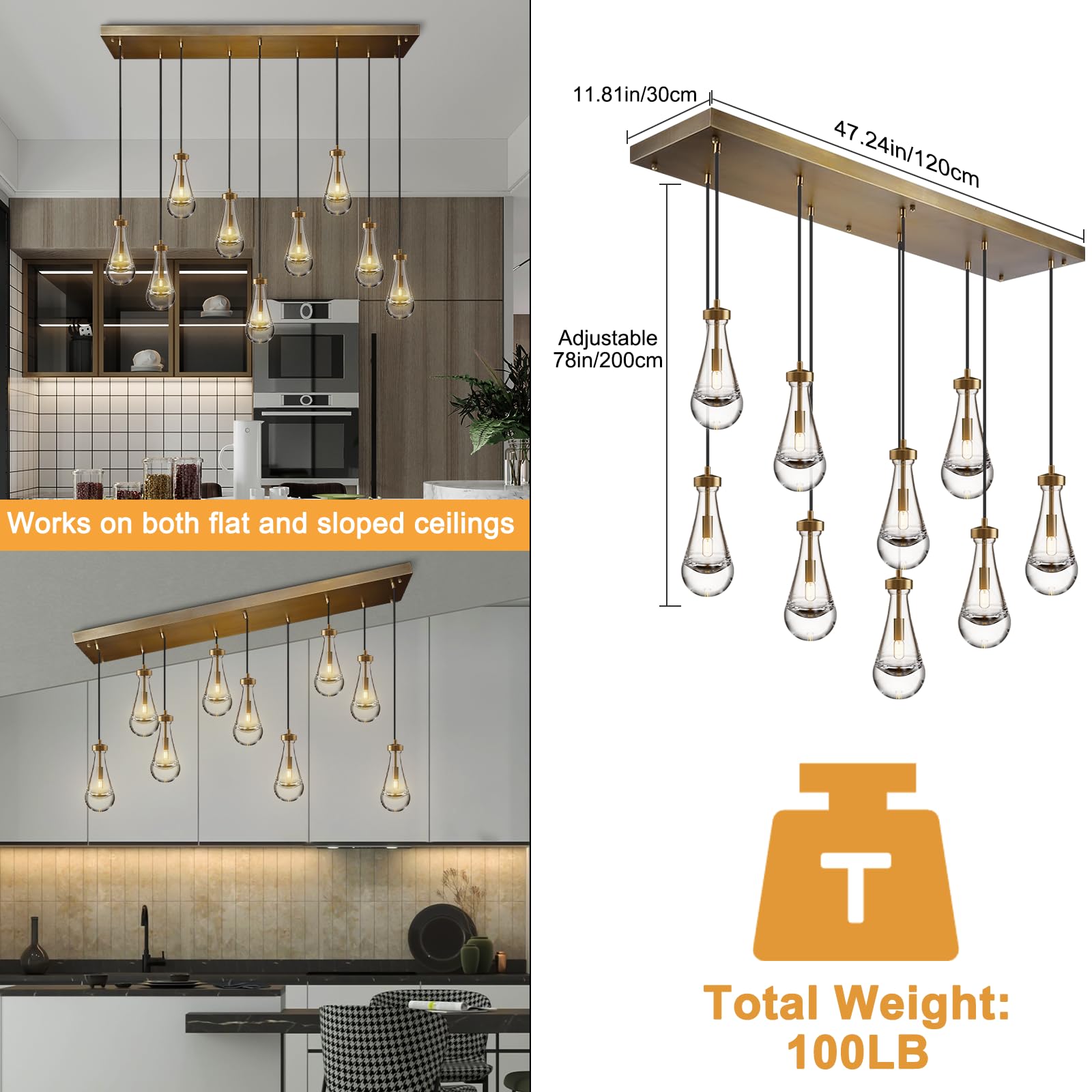 Raindrop Pendant Lights Set of 2,Kitchen Island Hanging Light Fixtures, Modern Art Raindrop Clear Solid Glass Chandelier for Dining Room for Porch, Corridor, Living Room - Camilalamps - B0CSPP5CY4