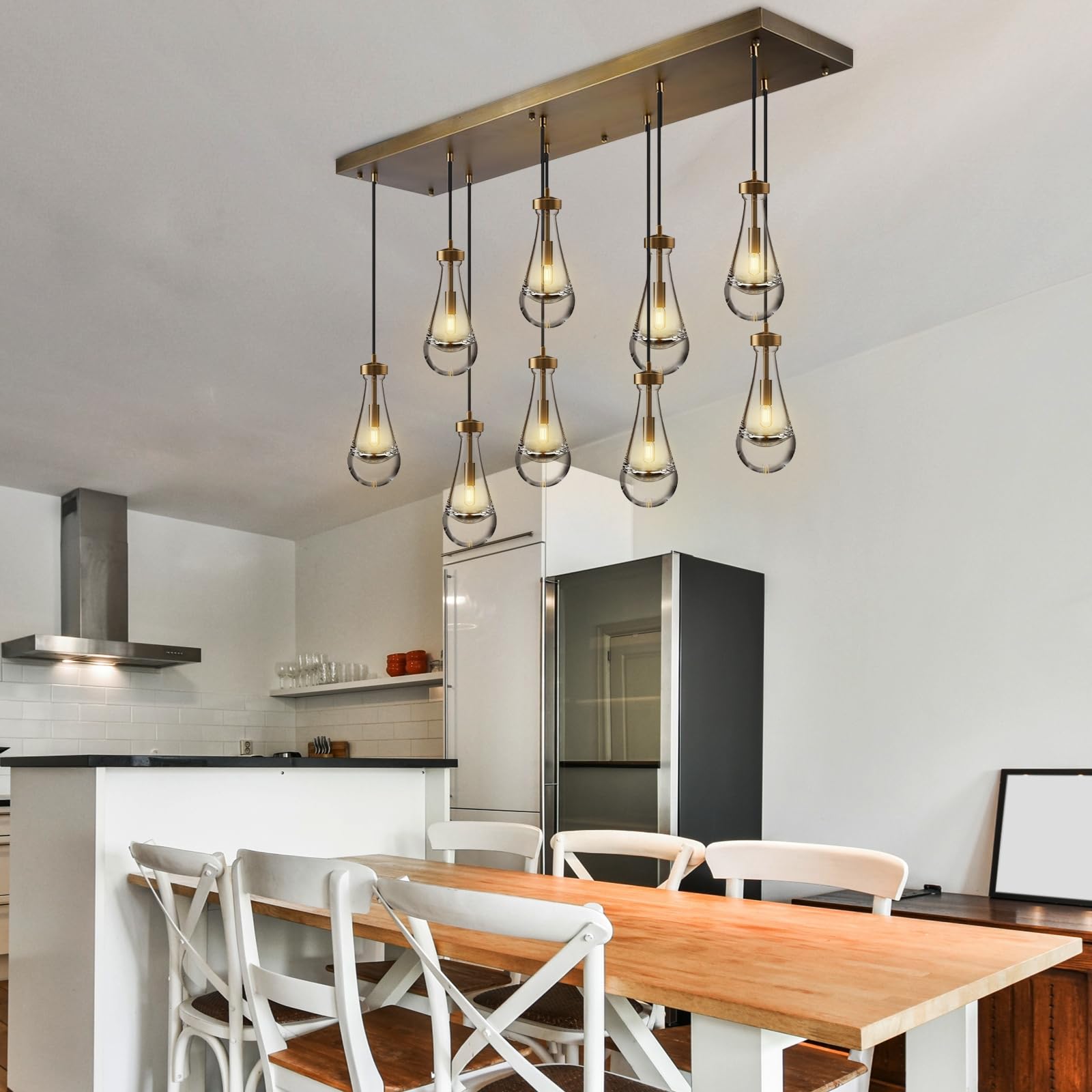 Raindrop Pendant Lights Set of 2,Kitchen Island Hanging Light Fixtures, Modern Art Raindrop Clear Solid Glass Chandelier for Dining Room for Porch, Corridor, Living Room - Camilalamps - B0CSPP5CY4