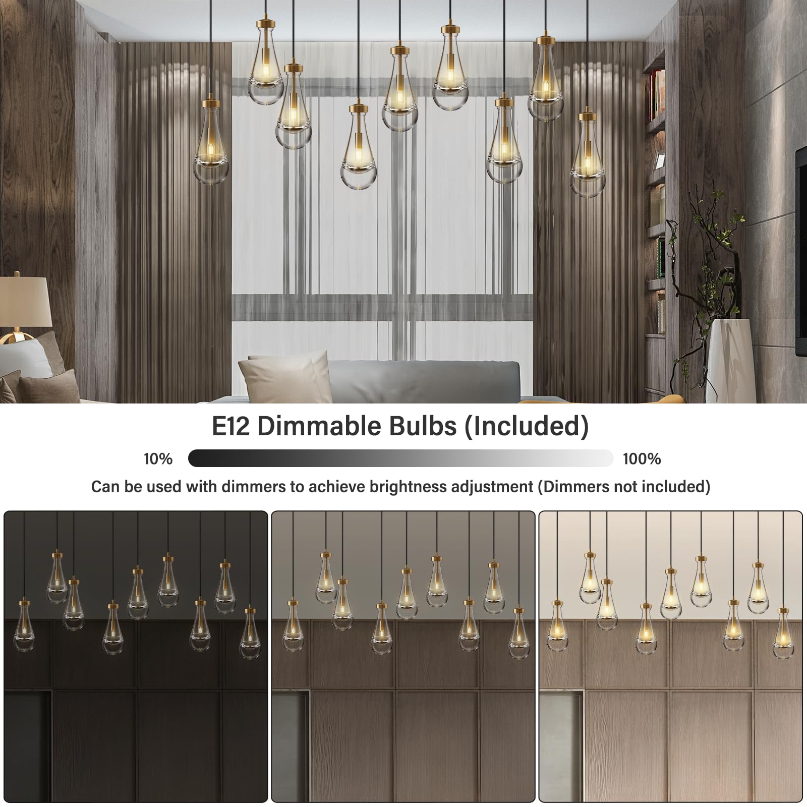 Raindrop Pendant Lights Set of 2,Kitchen Island Hanging Light Fixtures, Modern Art Raindrop Clear Solid Glass Chandelier for Dining Room for Porch, Corridor, Living Room - Camilalamps - B0CSPP5CY4