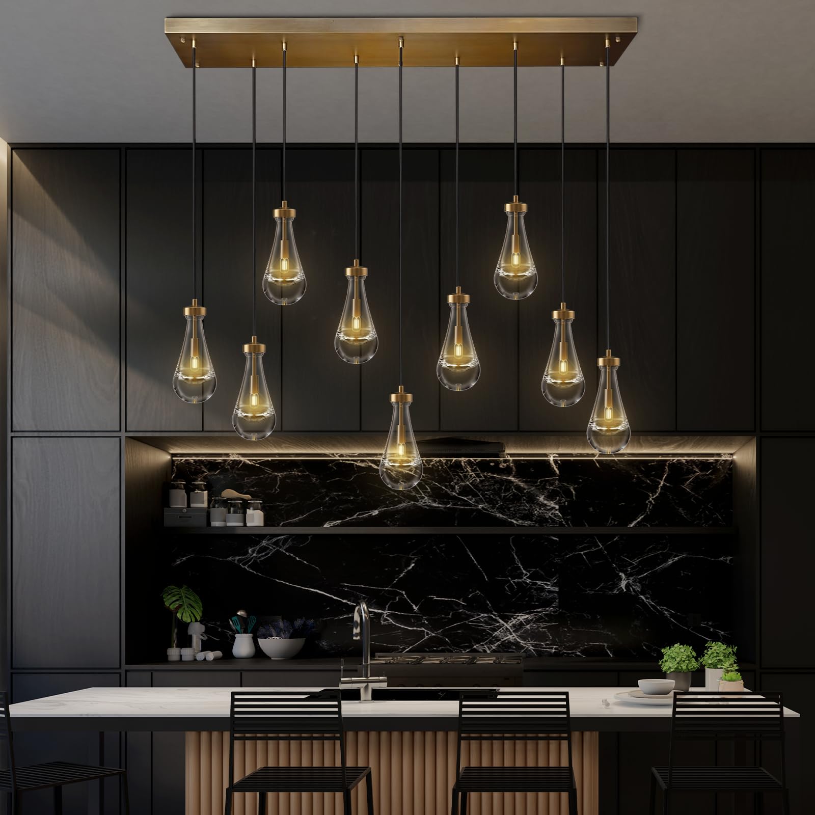 Raindrop Pendant Lights Set of 2,Kitchen Island Hanging Light Fixtures, Modern Art Raindrop Clear Solid Glass Chandelier for Dining Room for Porch, Corridor, Living Room - Camilalamps - B0CSPP5CY4