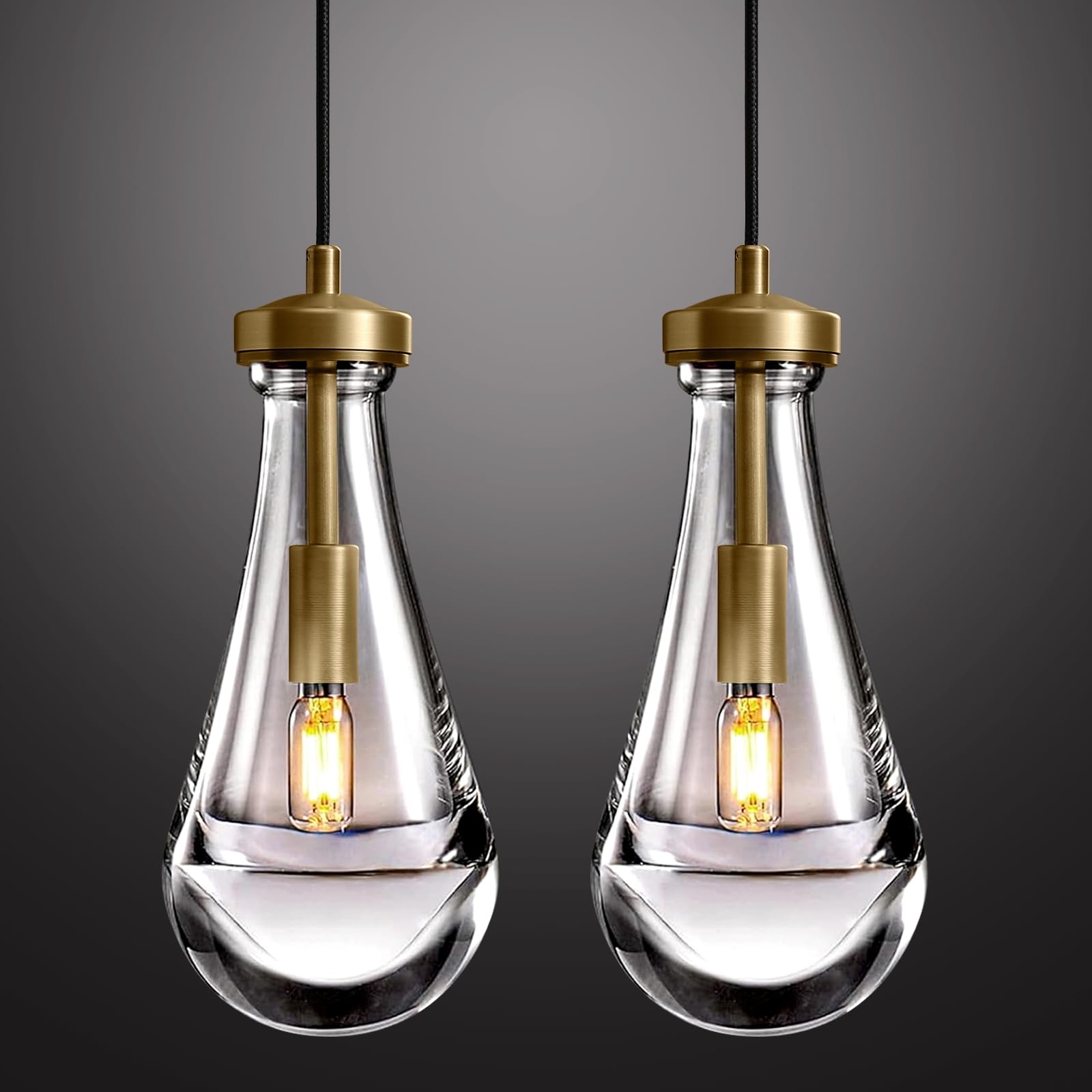 Raindrop Pendant Lights Set of 2,Kitchen Island Hanging Light Fixtures, Modern Art Raindrop Clear Solid Glass Chandelier for Dining Room for Porch, Corridor, Living Room - Camilalamps - B0BN7LCSN9