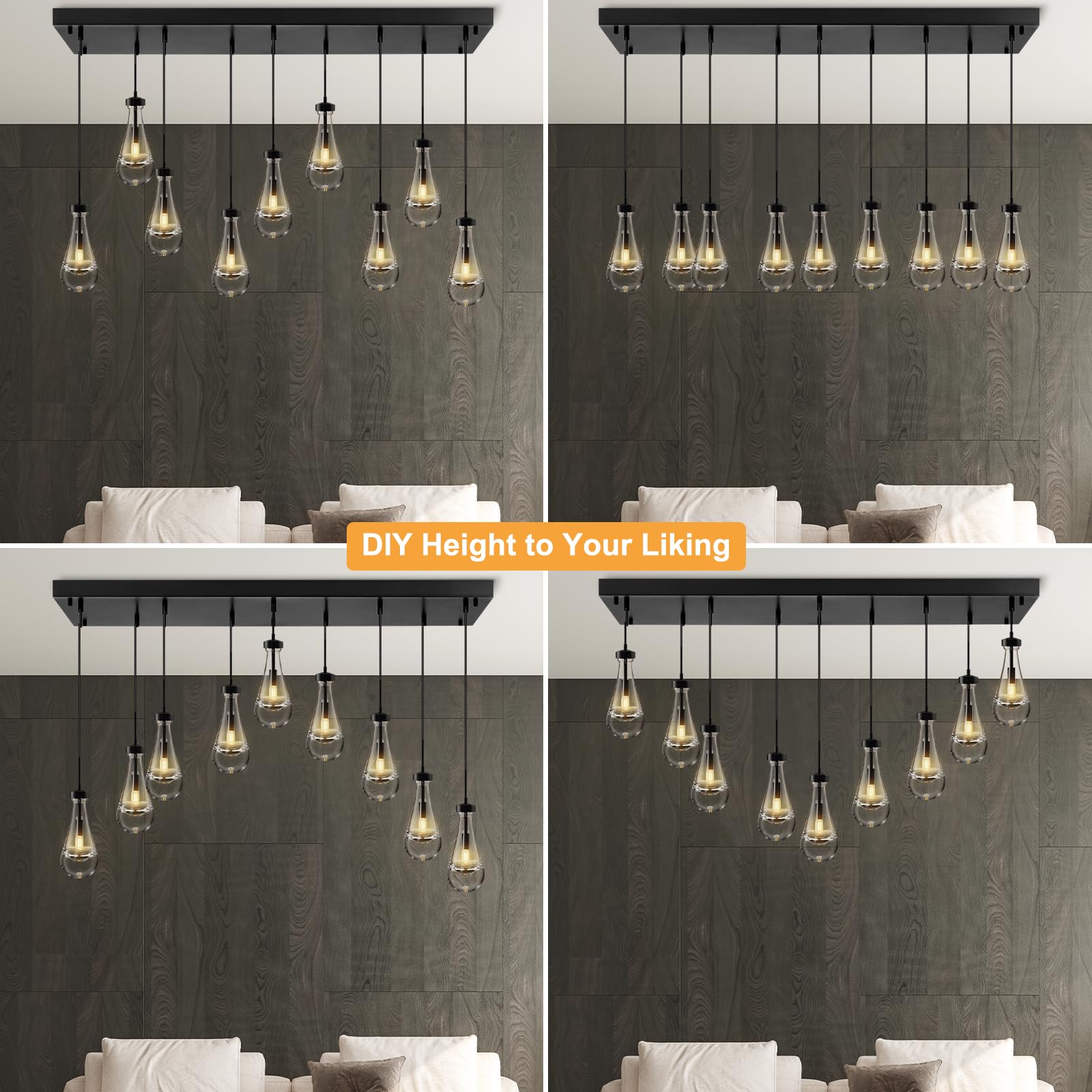 Raindrop Pendant Lights Set of 2,Kitchen Island Hanging Light Fixtures, Modern Art Raindrop Clear Solid Glass Chandelier for Dining Room for Porch, Corridor, Living Room - Camilalamps - B0CSPP5CY4