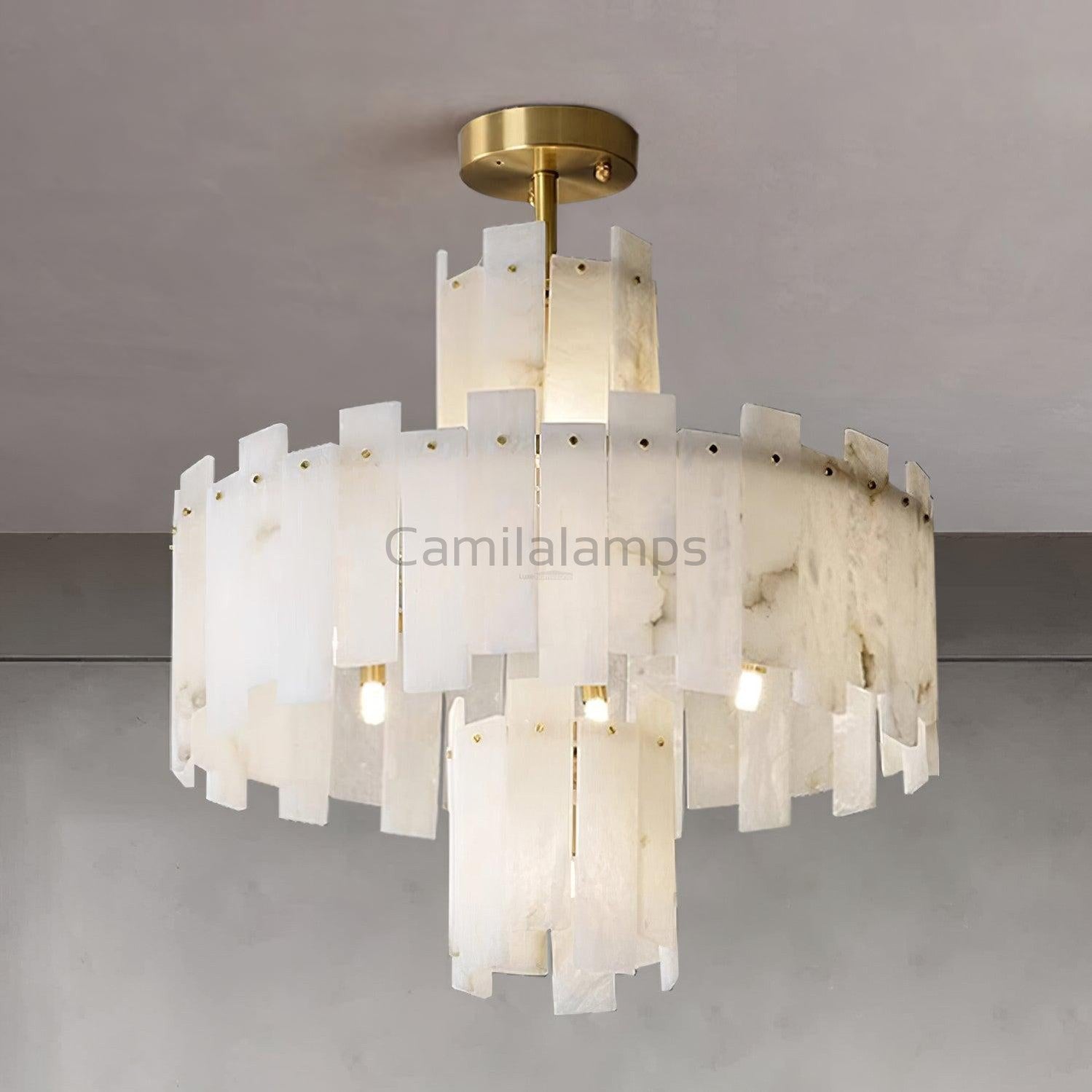 Regina Alabaster Round Chandelier - Camilalamps - Regin - 1781 - ? 23. - Brass - 1