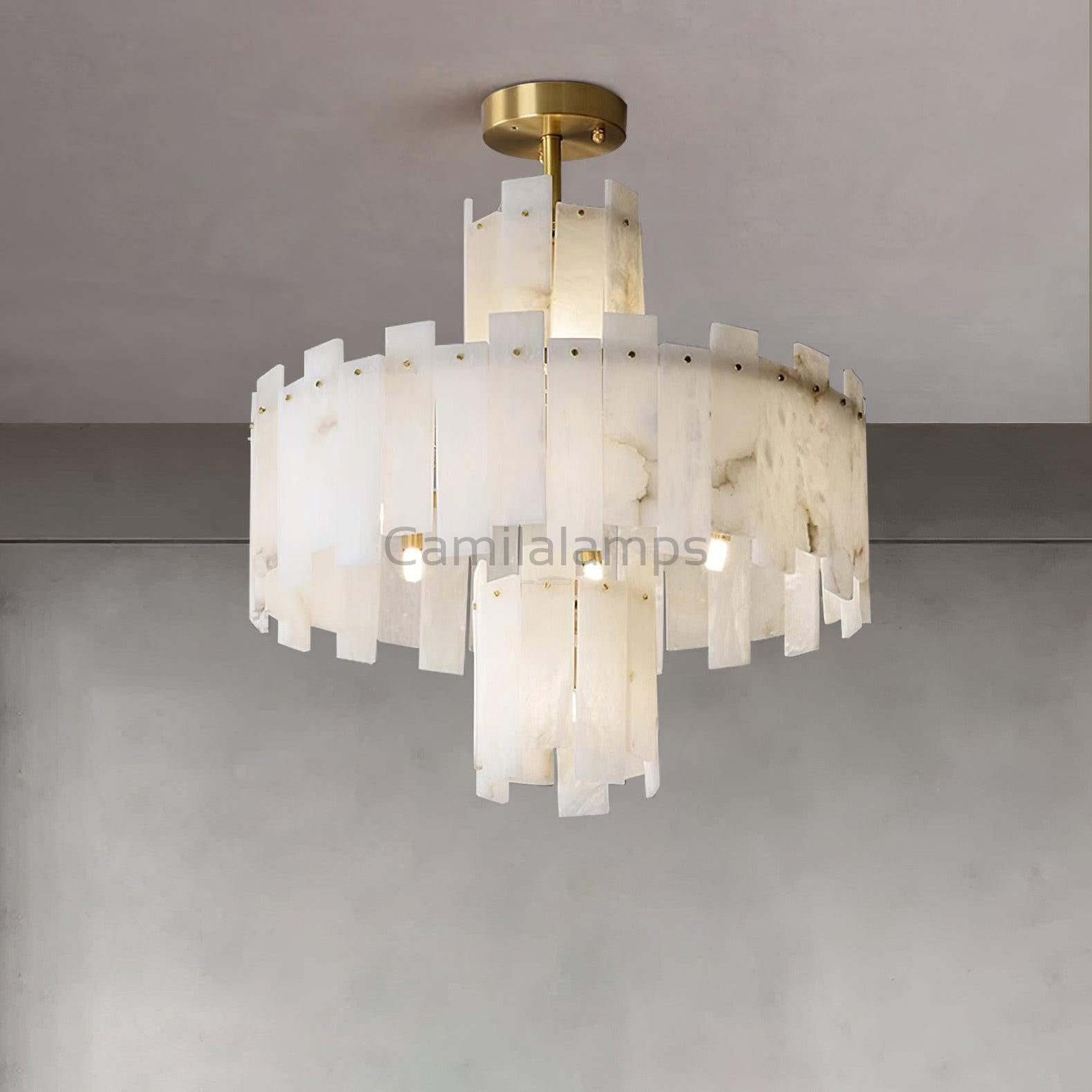 Regina Alabaster Round Chandelier - Camilalamps - Regin - 1781 - ? 23. - Brass - 1
