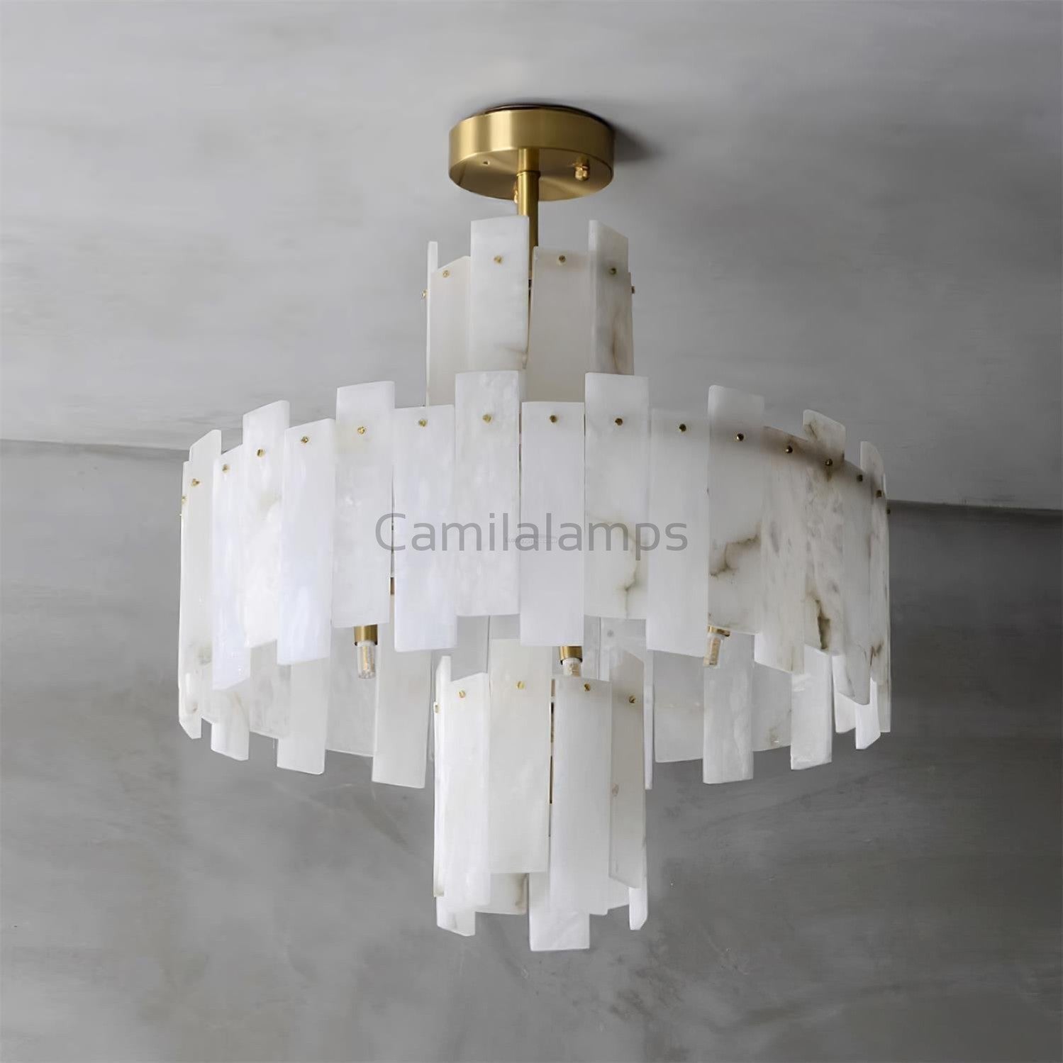 Regina Alabaster Round Chandelier - Camilalamps - Regin - 1781 - ? 23. - Brass - 1
