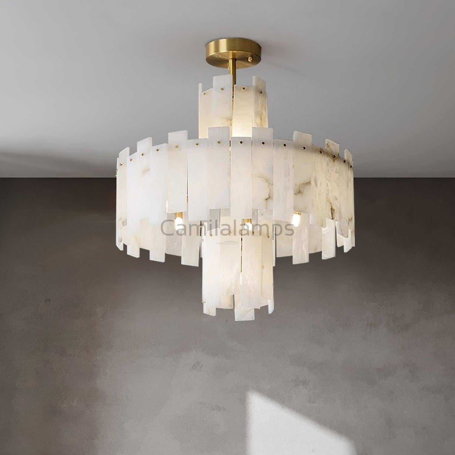 Regina Alabaster Round Chandelier - Camilalamps - Regin - 1781 - ? 23. - Brass - 1