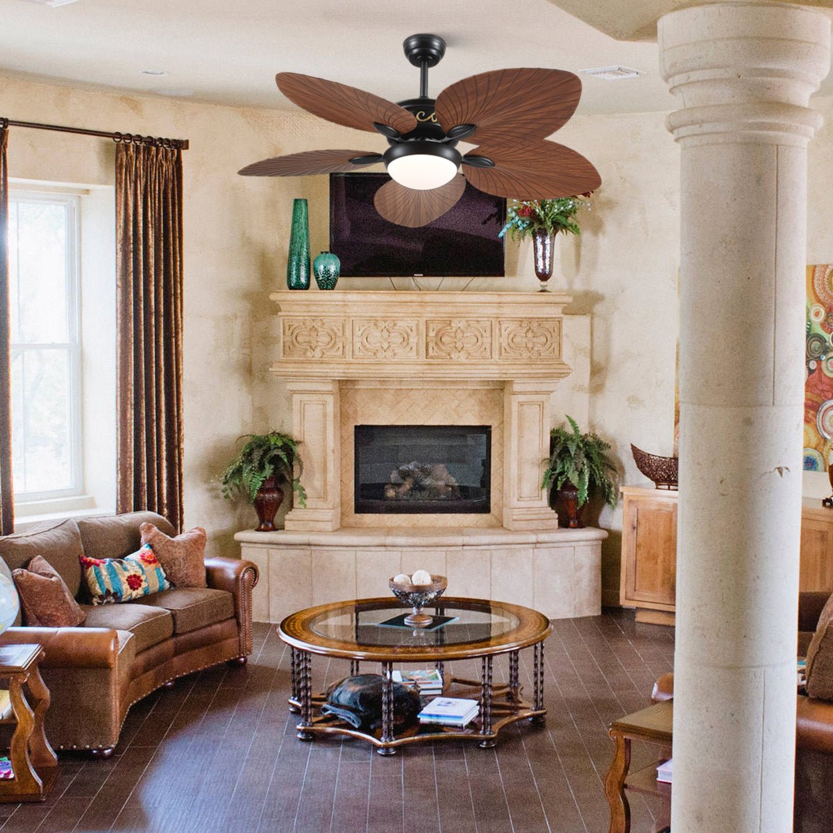 Retro Banana Leaf Shaped Blade Ceiling Fan Lamp 52" - Camilalamps - CA - 8230 - 52CZ - XDD