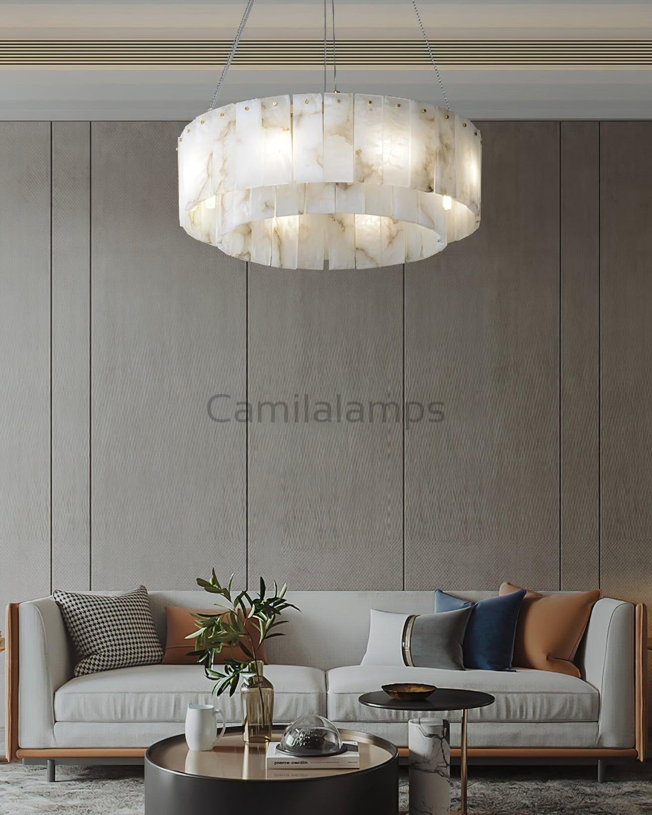 Rock Alabaster Chandelier D23.6" D31.4'' - Camilalamps - Rock - 1867 - ? 23. - Brass - 1