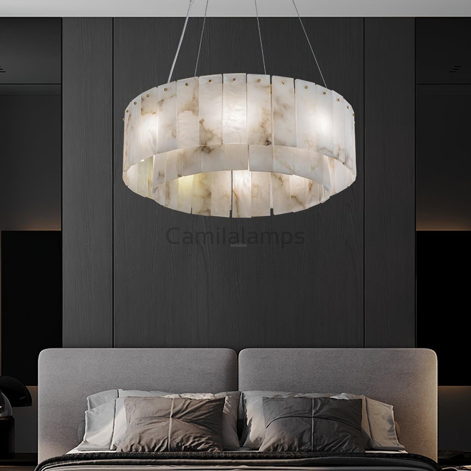 Rock Alabaster Chandelier D23.6" D31.4'' - Camilalamps - Rock - 1867 - ? 23. - Brass - 1
