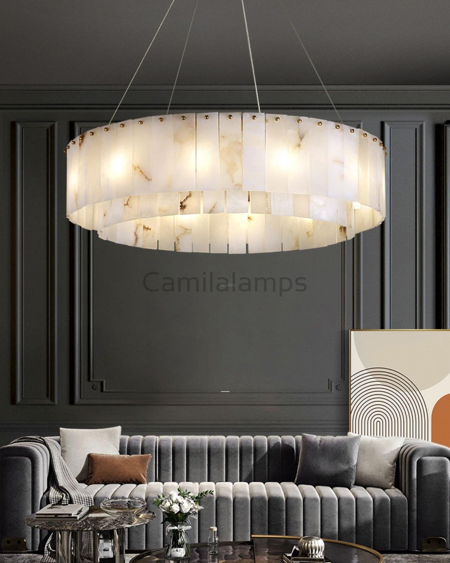 Rock Alabaster Chandelier D23.6" D31.4'' - Camilalamps - Rock - 1867 - ? 23. - Brass - 1