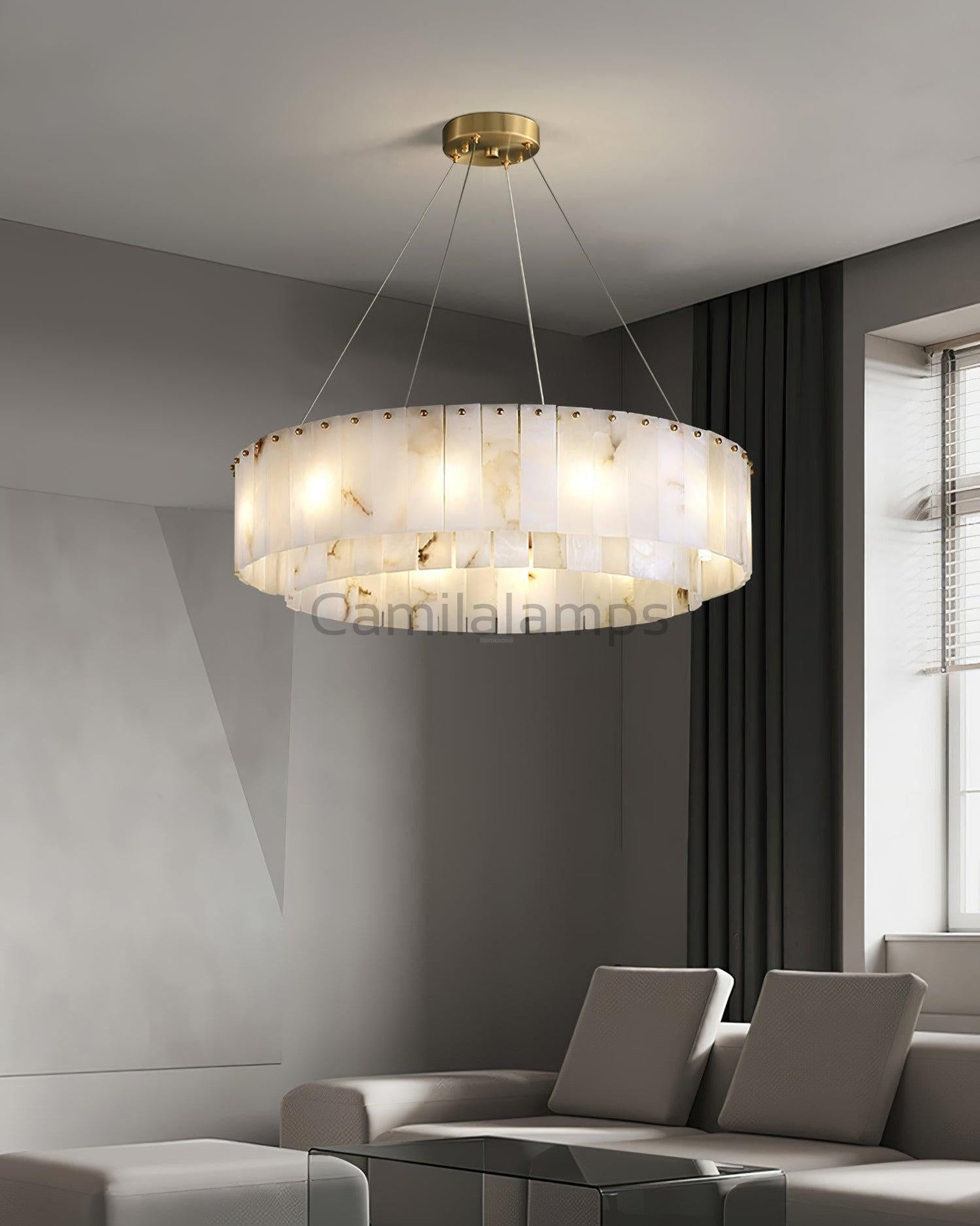 Rock Alabaster Chandelier D23.6" D31.4'' - Camilalamps - Rock - 1867 - ? 23. - Brass - 1