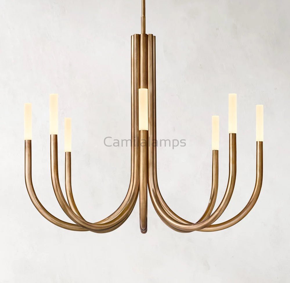 Roussel Modern Alabaster Chandelier 38'' - Camilalamps - Rouss - 1941 - Lacqu - 1