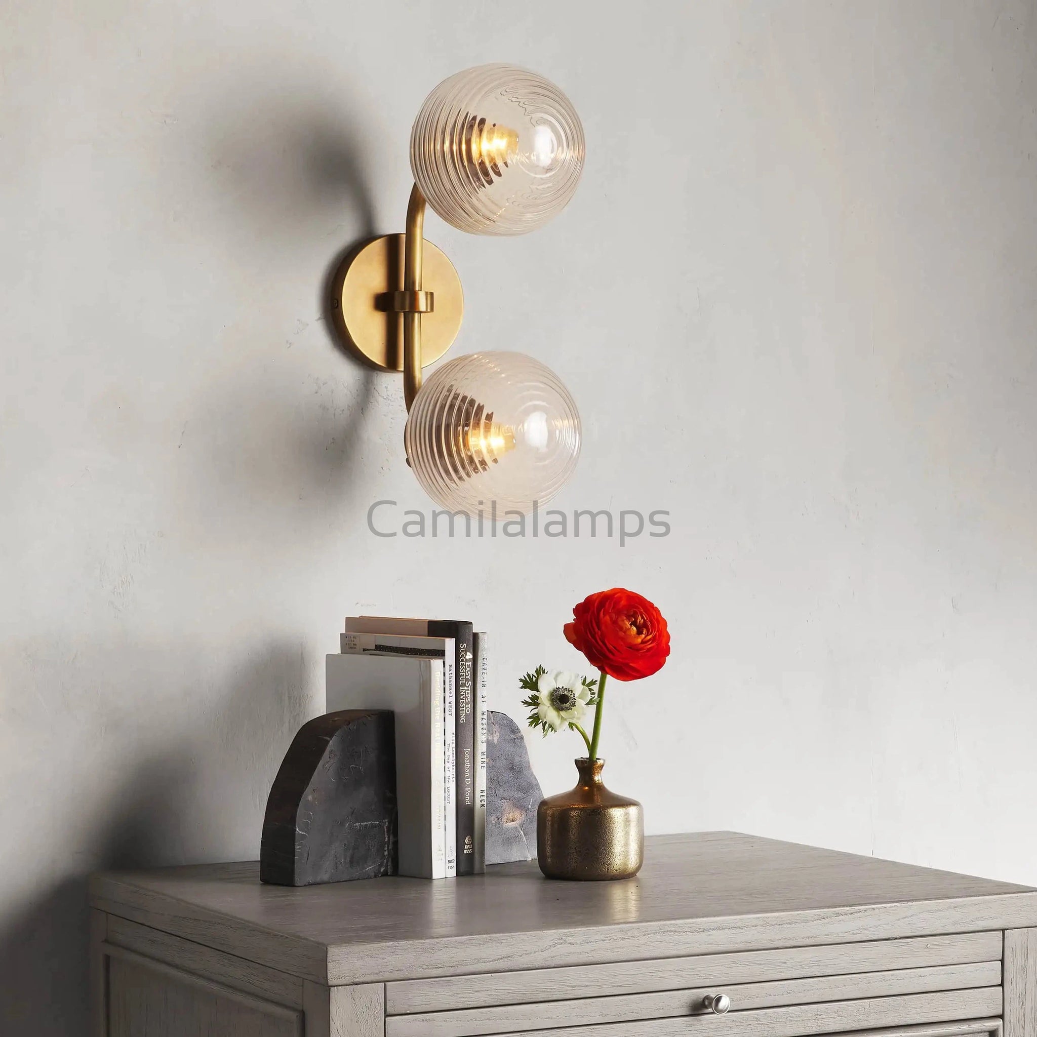 Sayre Linear Glass Globe Two Head Wall Sconce - Camilalamps - CAA - 10041A5