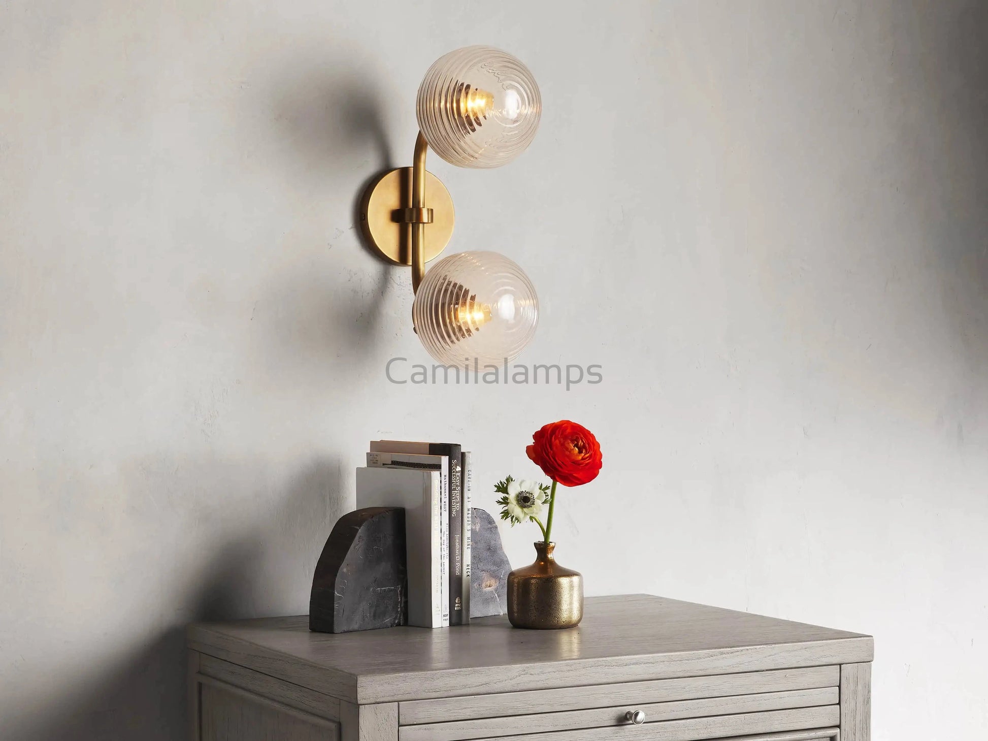 Sayre Linear Glass Globe Two Head Wall Sconce - Camilalamps - CAA - 10041A5