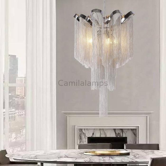 Sienna Aluminum Chain Modern Tassel Chandelier - Camilalamps - CaC-1SI-103