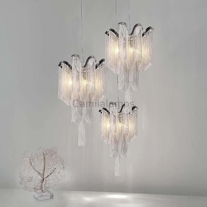 Sienna Aluminum Chain Modern Tassel Chandelier - Camilalamps - CaC-1SI-103