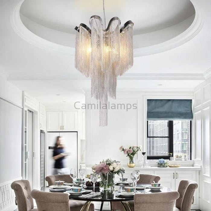 Sienna Aluminum Chain Modern Tassel Chandelier - Camilalamps - CaC-1SI-103