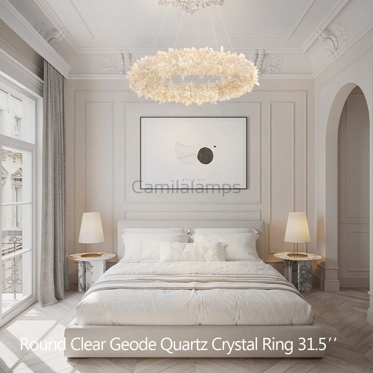 24-47 Inch Round Clear Geode Quartz Crystal Ring Pendant Light Modern Chandelier for Living Room