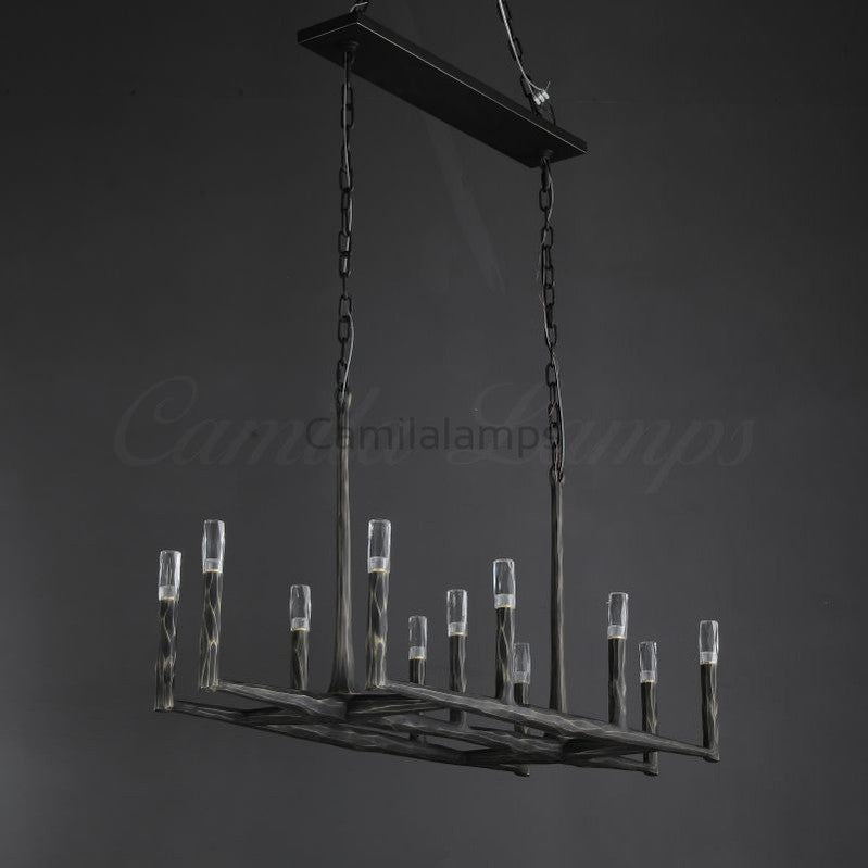 Thaddeas Hand - Forged Metal Linear Chandelier - Camilalamps - CAM1613