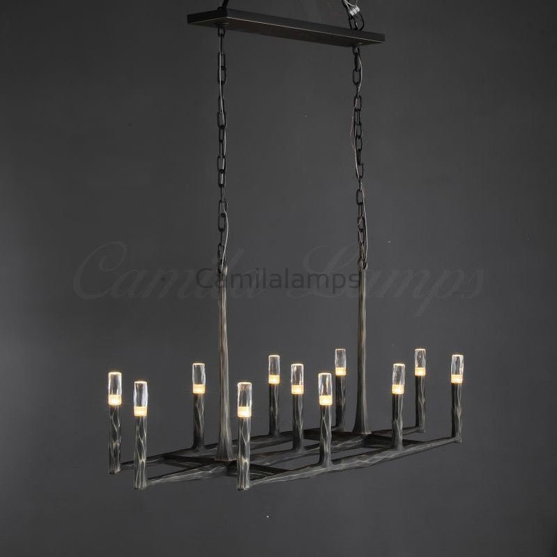 Thaddeas Hand - Forged Metal Linear Chandelier - Camilalamps - CAM1613