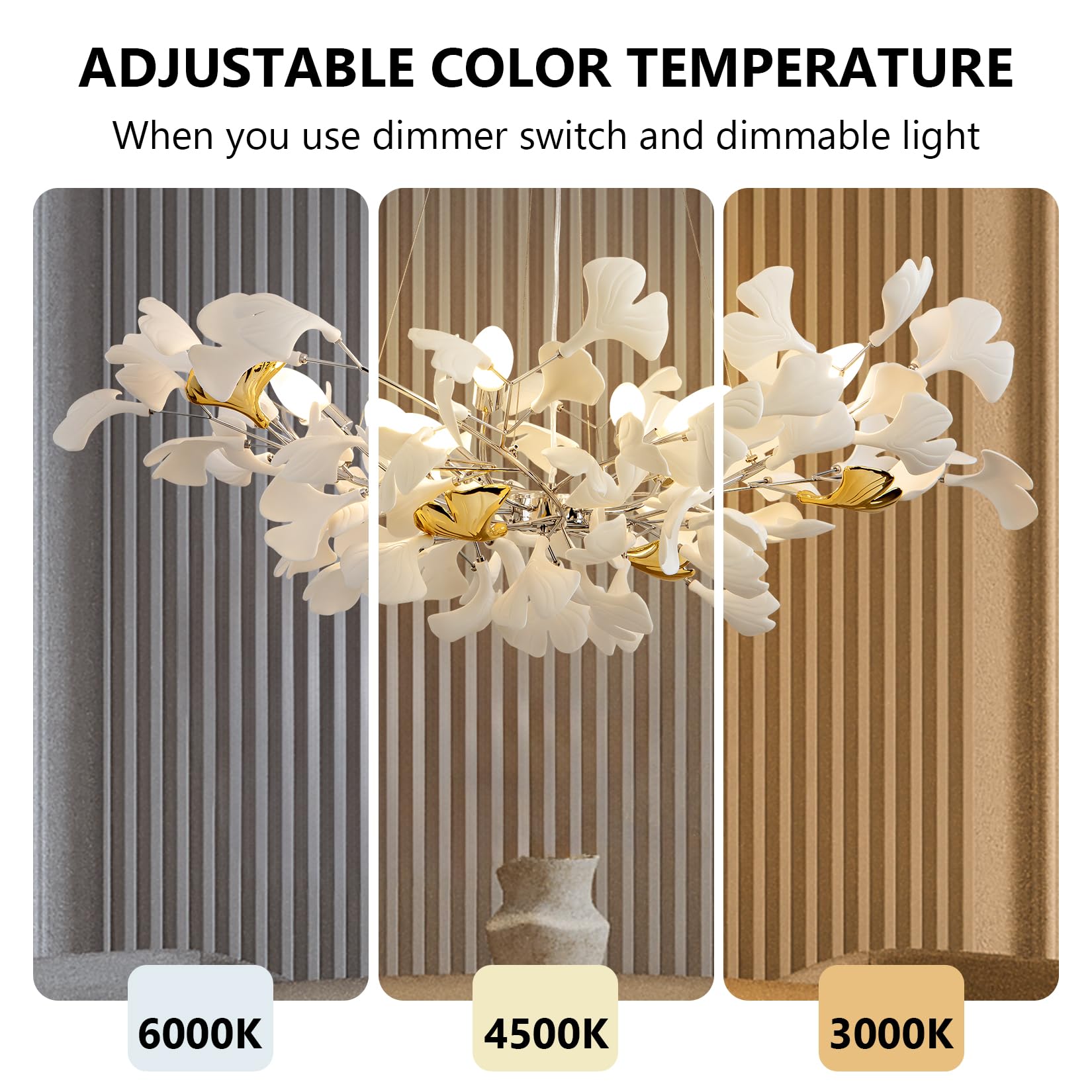 Tree Branch Chandelier Silver Ceramic Ginkgo Leaf Chandeliers 31.5 Inch Brass Chandelier Large Luxury Hanging Lights Fixture for Living Room Dining Room Kitchen Island, 6 - Light - Camilalamps - B0DL9V925K