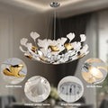 Tree Branch Chandelier Silver Ceramic Ginkgo Leaf Chandeliers 31.5 Inch Brass Chandelier Large Luxury Hanging Lights Fixture for Living Room Dining Room Kitchen Island, 6 - Light - Camilalamps - B0DL9V925K