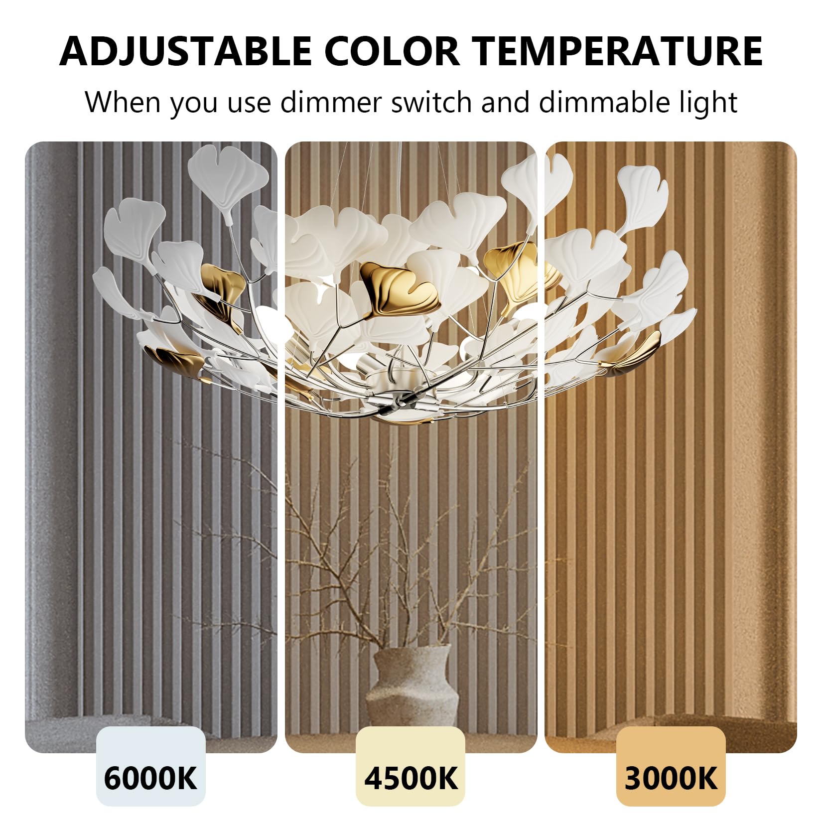 Tree Branch Chandelier Silver Ceramic Ginkgo Leaf Chandeliers 31.5 Inch Brass Chandelier Large Luxury Hanging Lights Fixture for Living Room Dining Room Kitchen Island, 6 - Light - Camilalamps - B0DL9V925K