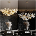 Tree Branch Chandelier Silver Ceramic Ginkgo Leaf Chandeliers 31.5 Inch Brass Chandelier Large Luxury Hanging Lights Fixture for Living Room Dining Room Kitchen Island, 6 - Light - Camilalamps - B0DL9V925K