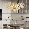 Tree Branch Chandelier Silver Ceramic Ginkgo Leaf Chandeliers 31.5 Inch Brass Chandelier Large Luxury Hanging Lights Fixture for Living Room Dining Room Kitchen Island, 6 - Light - Camilalamps - B0DKTGPPS1