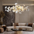 Tree Branch Chandelier Silver Ceramic Ginkgo Leaf Chandeliers 31.5 Inch Brass Chandelier Large Luxury Hanging Lights Fixture for Living Room Dining Room Kitchen Island, 6 - Light - Camilalamps - B0DL9V925K