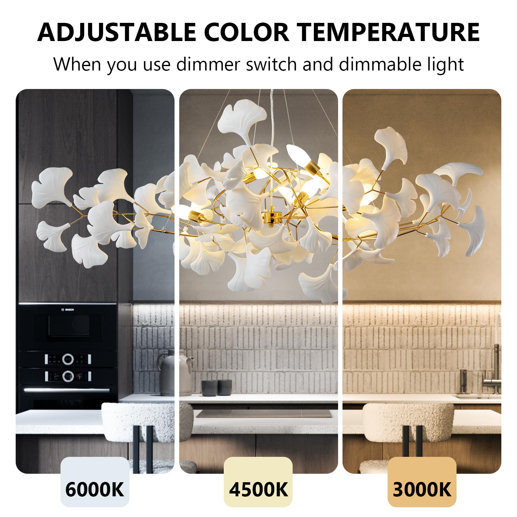 Tree Branch Chandelier Silver Ceramic Ginkgo Leaf Chandeliers 31.5 Inch Brass Chandelier Large Luxury Hanging Lights Fixture for Living Room Dining Room Kitchen Island, 6 - Light - Camilalamps - B0DL9V925K
