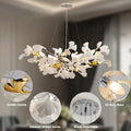 Tree Branch Chandelier Silver Ceramic Ginkgo Leaf Chandeliers 31.5 Inch Brass Chandelier Large Luxury Hanging Lights Fixture for Living Room Dining Room Kitchen Island, 6 - Light - Camilalamps - B0DL9V925K