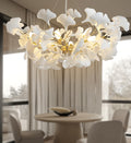 Tree Branch Chandelier White Ceramic Ginkgo Leaf Chandeliers, 6 - Light L47.2 in Rectangle Height Adjustable Chandelier for Dining Room Lighting Fixtures Hanging, Living Room, Bedroom, Gold - Camilalamps - B0FC6L5HCY