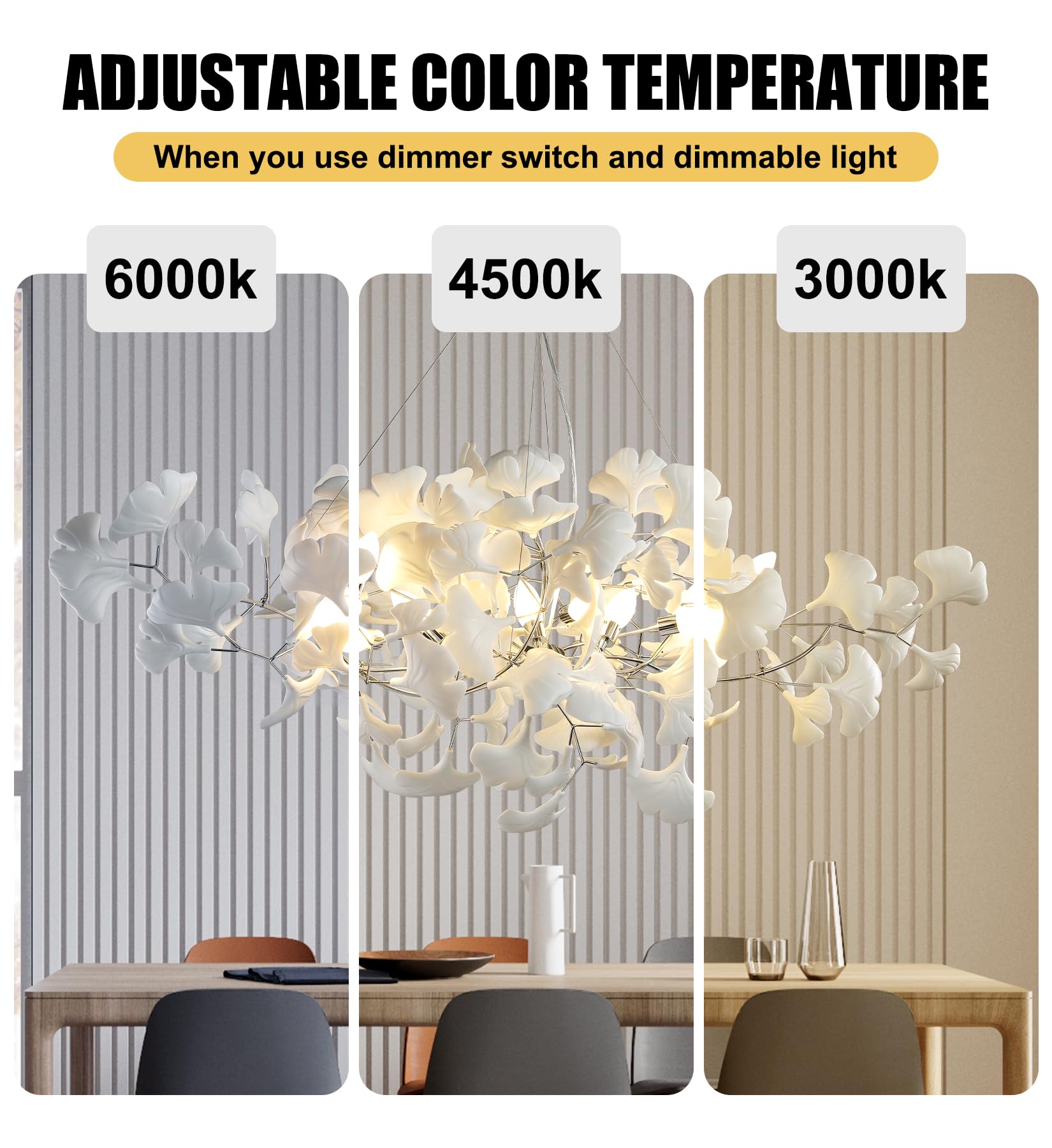 Tree Branch Chandelier White Ceramic Ginkgo Leaf Chandeliers, 6 - Light L47.2 in Rectangle Height Adjustable Chandelier for Dining Room Lighting Fixtures Hanging, Living Room, Bedroom, Gold - Camilalamps - B0FC6L5HCY