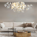 Tree Branch Chandelier White Ceramic Ginkgo Leaf Chandeliers, 6 - Light L47.2 in Rectangle Height Adjustable Chandelier for Dining Room Lighting Fixtures Hanging, Living Room, Bedroom, Gold - Camilalamps - B0FC6L5HCY