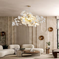 Tree Branch Chandelier White Ceramic Ginkgo Leaf Chandeliers, 6 - Light L47.2 in Rectangle Height Adjustable Chandelier for Dining Room Lighting Fixtures Hanging, Living Room, Bedroom, Gold - Camilalamps - B0FC6L5HCY