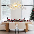 Tree Branch Chandelier White Ceramic Ginkgo Leaf Chandeliers, 6 - Light L47.2 in Rectangle Height Adjustable Chandelier for Dining Room Lighting Fixtures Hanging, Living Room, Bedroom, Gold - Camilalamps - B0FC6L5HCY