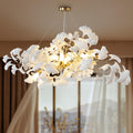 Tree Branch Chandelier White Ceramic Ginkgo Leaf Chandeliers, 6 - Light L47.2 in Rectangle Height Adjustable Chandelier for Dining Room Lighting Fixtures Hanging, Living Room, Bedroom, Gold - Camilalamps - B0FC6NTT4R