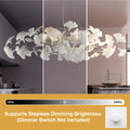 Tree Branch Chandelier White Ceramic Ginkgo Leaf Chandeliers, 6 - Light L47.2 in Rectangle Height Adjustable Chandelier for Dining Room Lighting Fixtures Hanging, Living Room, Bedroom, Gold - Camilalamps - B0FC6L5HCY