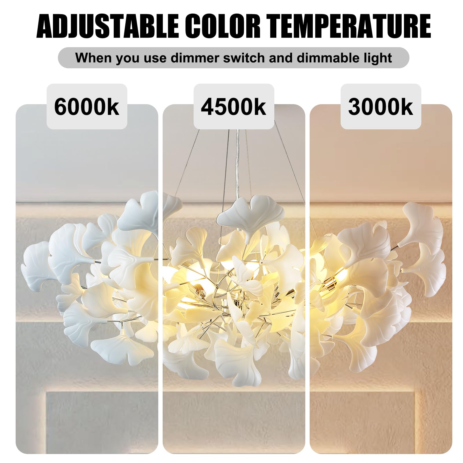 Tree Branch Chandelier White Ceramic Ginkgo Leaf Chandeliers, 6 - Light L47.2 in Rectangle Height Adjustable Chandelier for Dining Room Lighting Fixtures Hanging, Living Room, Bedroom, Gold - Camilalamps - B0FC6L5HCY