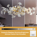 Tree Branch Chandelier White Ceramic Ginkgo Leaf Chandeliers, 6 - Light L47.2 in Rectangle Height Adjustable Chandelier for Dining Room Lighting Fixtures Hanging, Living Room, Bedroom, Gold - Camilalamps - B0FC6L5HCY
