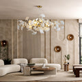Tree Branch Chandelier White Ceramic Ginkgo Leaf Chandeliers, 6 - Light L47.2 in Rectangle Height Adjustable Chandelier for Dining Room Lighting Fixtures Hanging, Living Room, Bedroom, Gold - Camilalamps - B0FC6L5HCY
