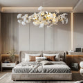 Tree Branch Chandelier White Ceramic Ginkgo Leaf Chandeliers, 6 - Light L47.2 in Rectangle Height Adjustable Chandelier for Dining Room Lighting Fixtures Hanging, Living Room, Bedroom, Gold - Camilalamps - B0FC6L5HCY