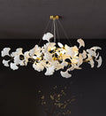 Tree Branch Chandelier White Ceramic Ginkgo Leaf Chandeliers, 6 - Light L47.2 in Rectangle Height Adjustable Chandelier for Dining Room Lighting Fixtures Hanging, Living Room, Bedroom, Gold - Camilalamps - B0FC6L5HCY